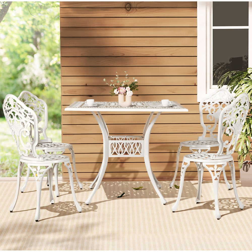 Cast Iron Patio Cast Aluminum White Patio Bistro Table 5PC Outdoor
