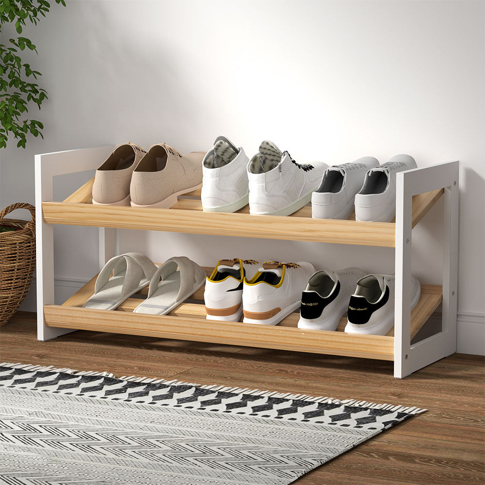 Slanted Floor Shoe Racks Tier Tilted Wooden Shoe Stand Organizer