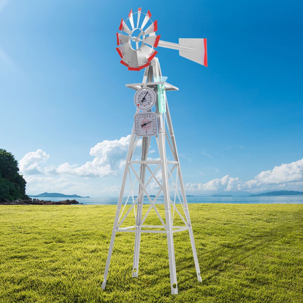 Garden Decor Windmill with Weather Station 245cm Metal Outdoor Ornamen ...