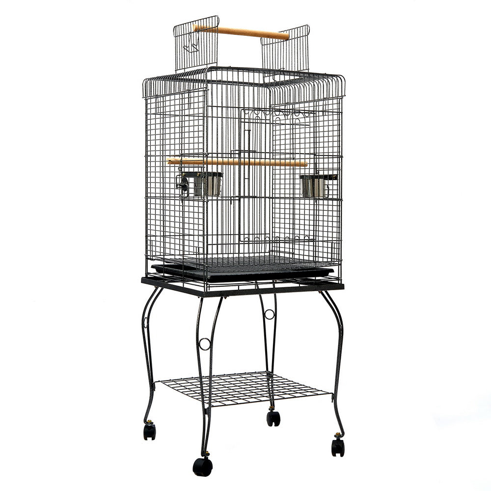 Large Bird Cage with Perch - Black - Homecoze - Macaw Cages With Mirrored Roof