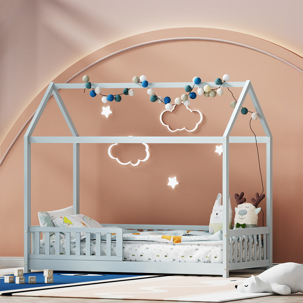 Emily (Single) Kids Wooden House Bed Frame Grey – Homecoze