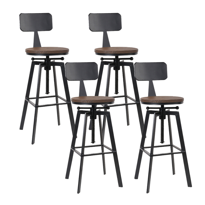 Charlie (Set of 4) Industrial Bar Stools - Black & Wood - Homecoze