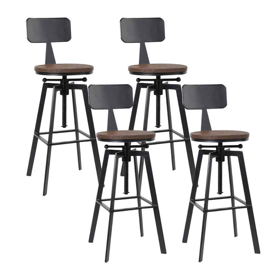Charlie (Set of 4) Industrial Bar Stools - Black & Wood - Homecoze