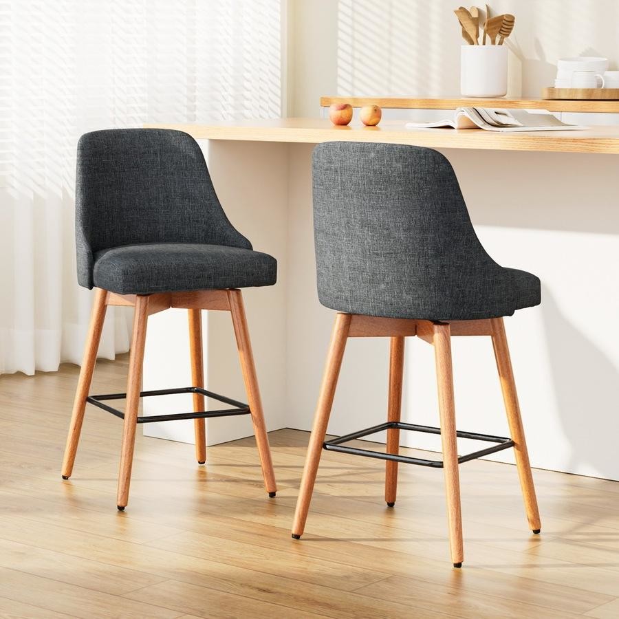 Arden (Set of 2) Fabric Bar Stools 65cm - Charcoal - Homecoze