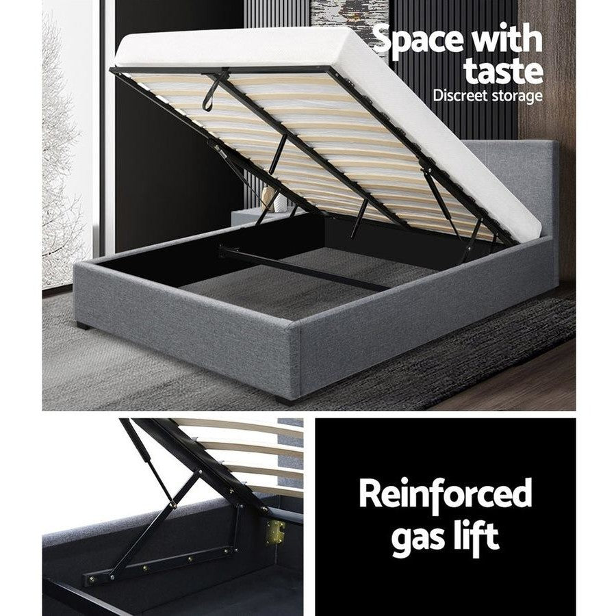 Tampa (Queen) Gas-Lift Storage Bed Frame - Grey - Homecoze