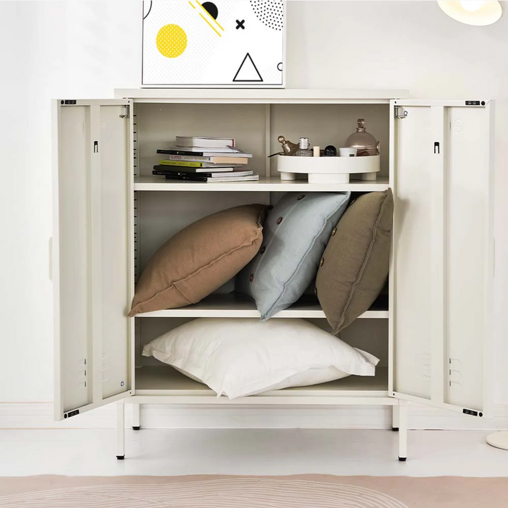 Metal Locker Sideboard Storage Cabinet - White