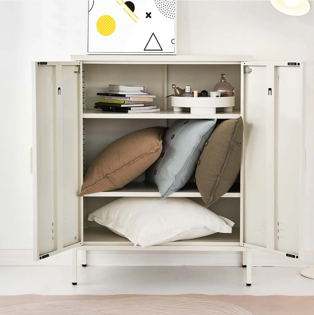 Metal Locker Sideboard Storage Cabinet - White - Homecoze