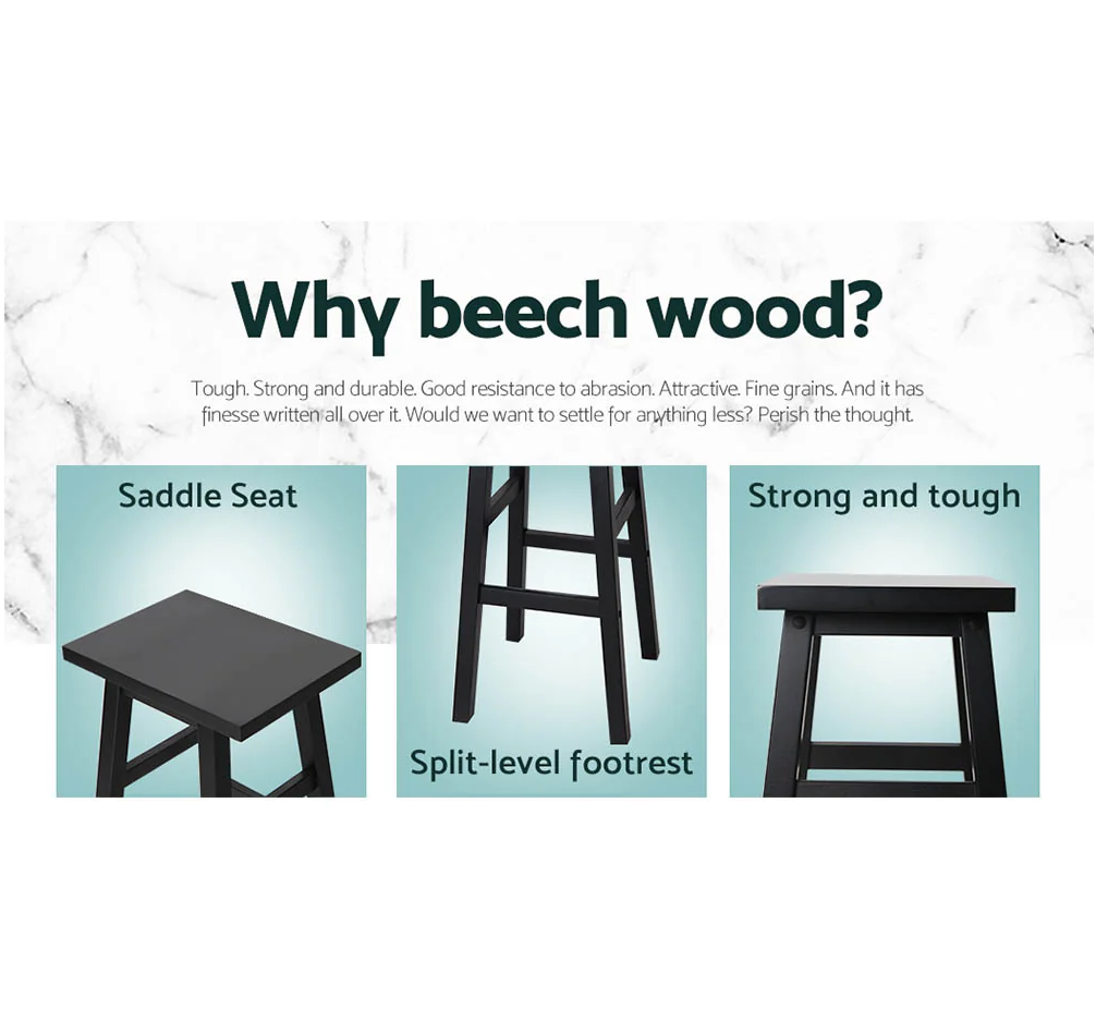 Clara (Set of 4) Wooden Bar Stools 66cm - Black - Homecoze