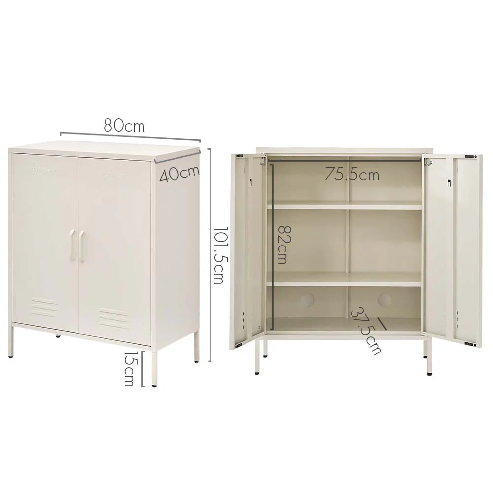 Metal Locker Sideboard Storage Cabinet - White