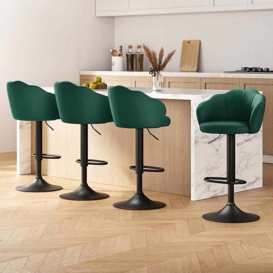 Ariel (Set of 4) Velvet Clam Shell Bar Stools - Green - Homecoze