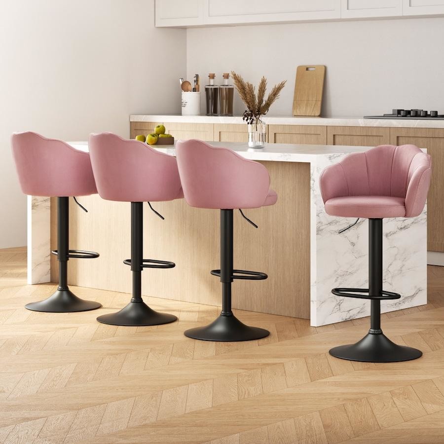 Ariel (Set of 4) Velvet Clam Shell Bar Stools - Pink - Homecoze