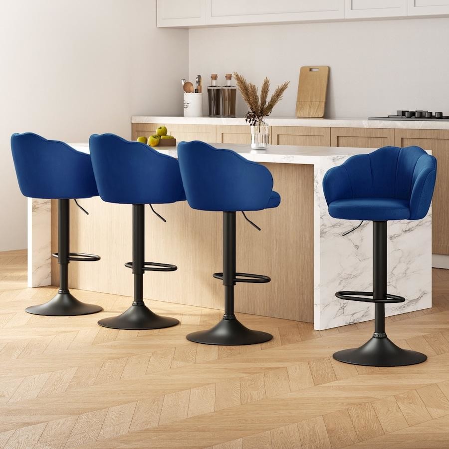 Ariel (Set of 4) Velvet Clam Shell Bar Stools - Blue - Homecoze
