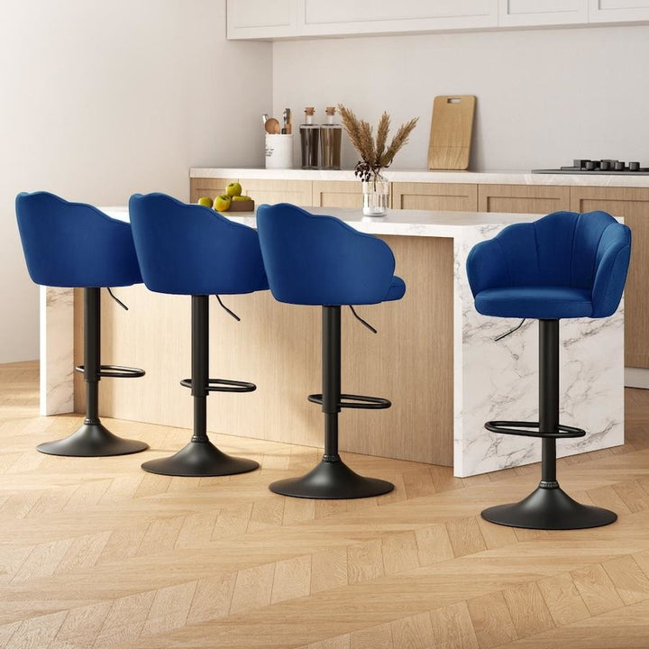 Ariel (Set of 4) Velvet Clam Shell Bar Stools - Blue - Homecoze