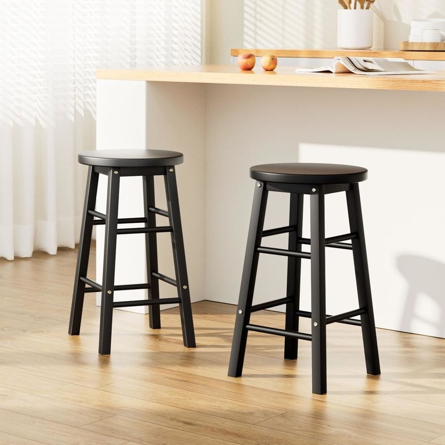 Mabel (Set of 2) Wooden Bar Stools 61cm - Black - Homecoze
