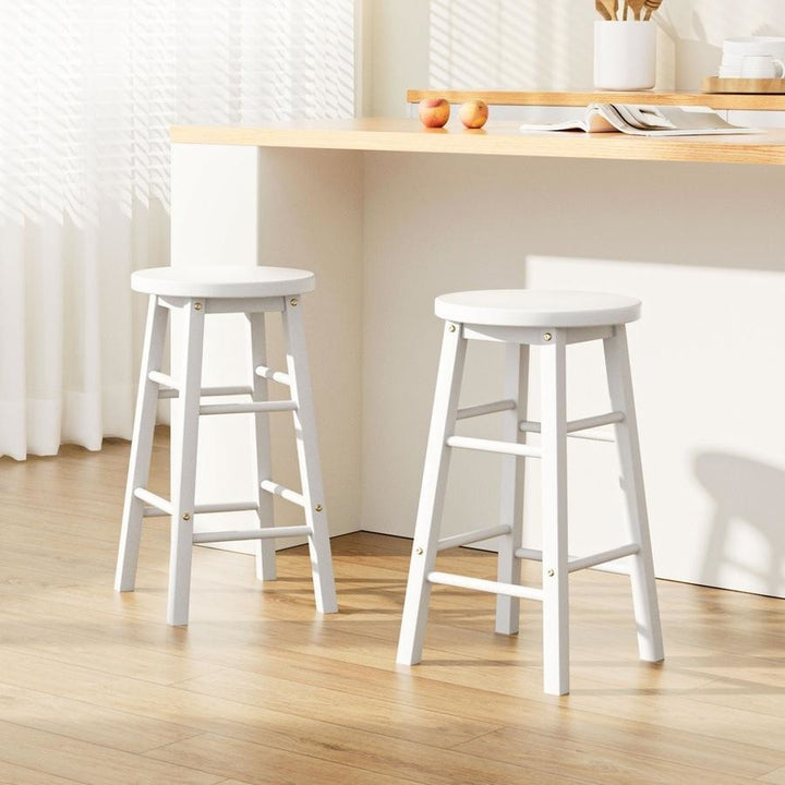 Mabel (Set of 2) Wooden Bar Stools 61cm - White - Homecoze