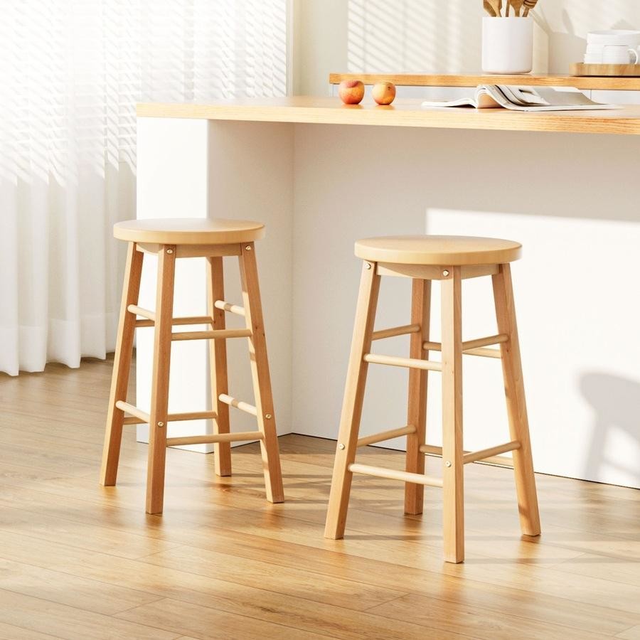 Mabel (Set of 2) Wooden Bar Stools 61cm - Oak - Homecoze