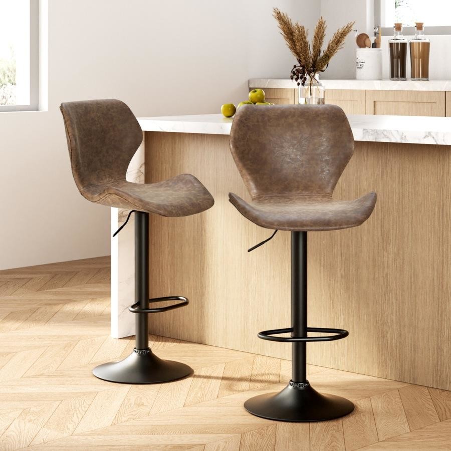Willow (Set of 2) Vintage PU Leather Bar Stools - Brown - Homecoze