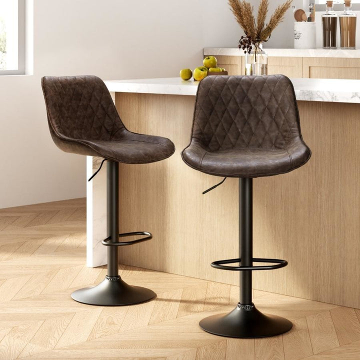Gerald (Set of 2) Vintage Leather Bar Stools - Brown - Homecoze