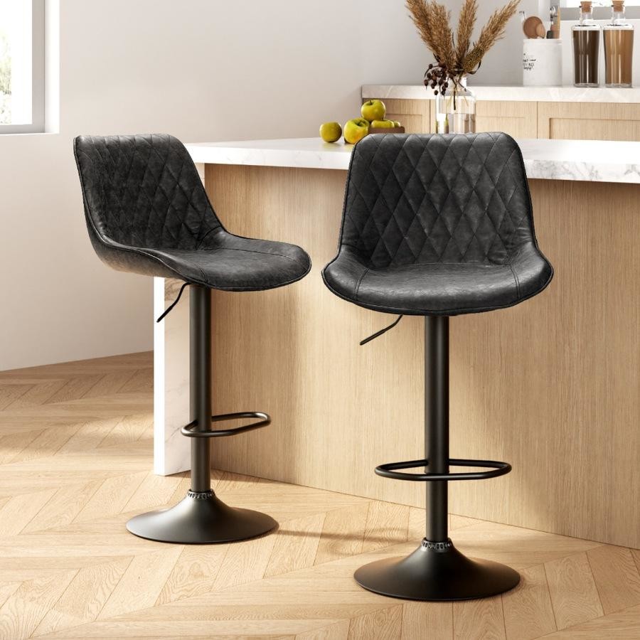 Gerald (Set of 2) Vintage Leather Bar Stools - Black - Homecoze