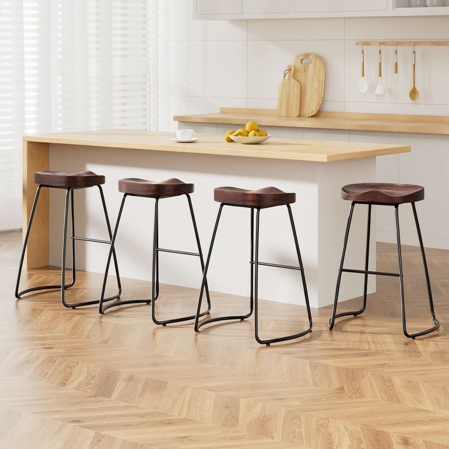 Emerson (Set of 4) Bar Stools 75cm - Dark Wood - Homecoze