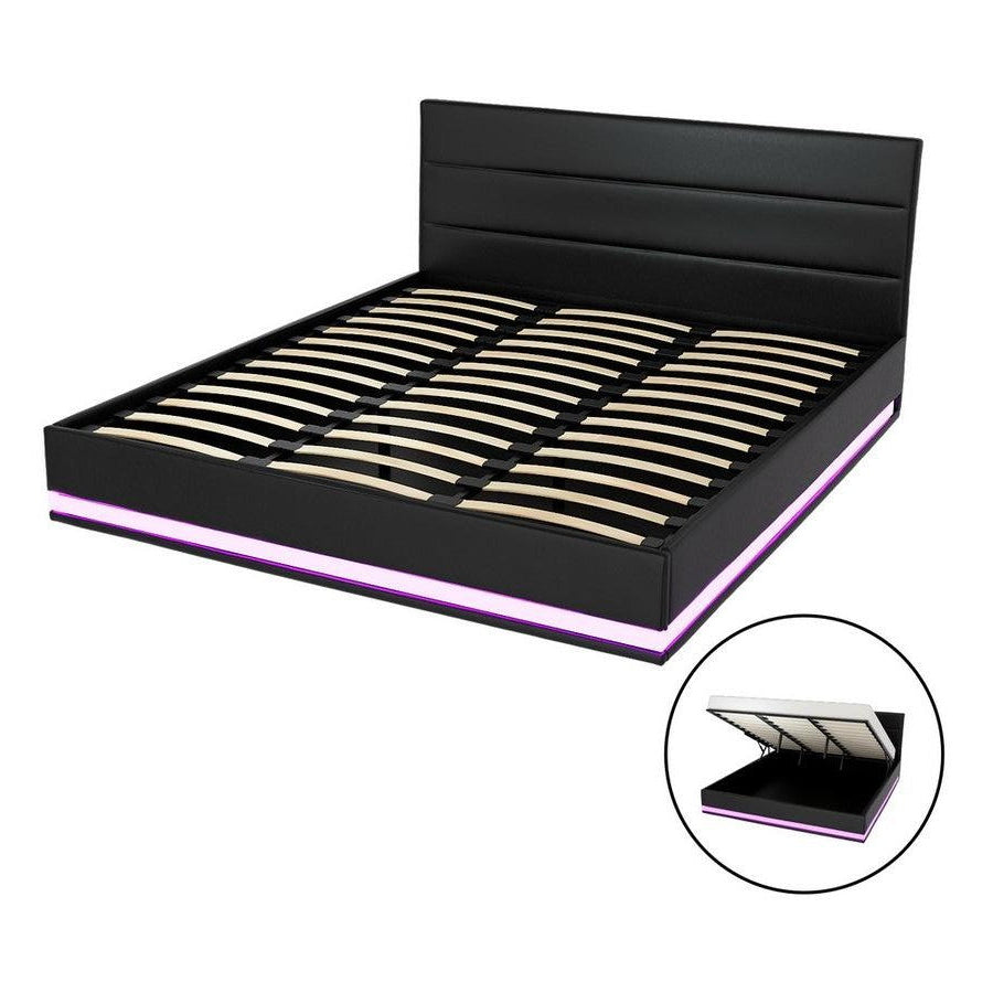 Miami (King) Storage Bed Frame | PU Leather - Black - Homecoze