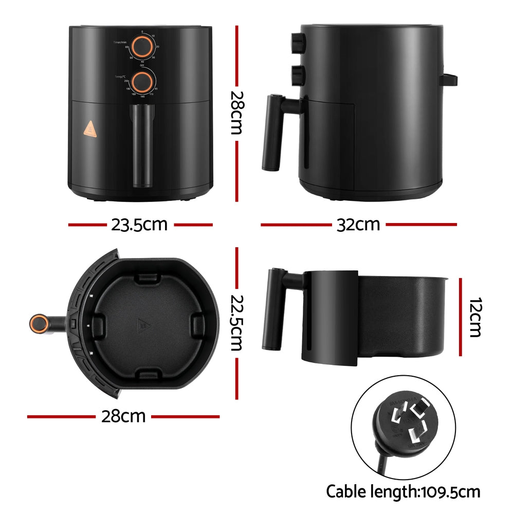 Devanti 4L Air Fryer Knob Control 1500W - Homecoze