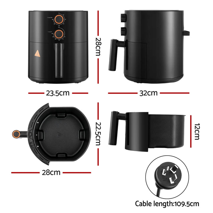 Devanti 4L Air Fryer Knob Control 1500W - Homecoze