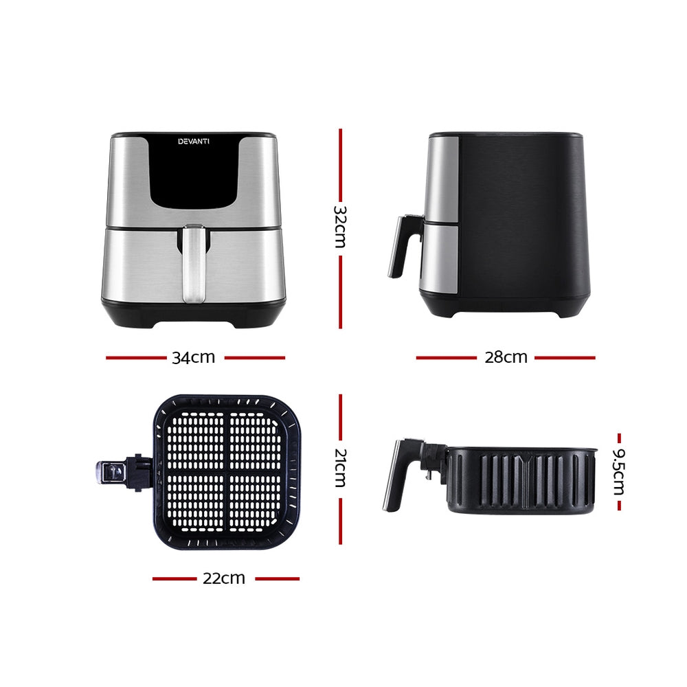 7L Stainless Steel LCD Touch Panel Oil Free Air Fryer 1700W - Homecoze