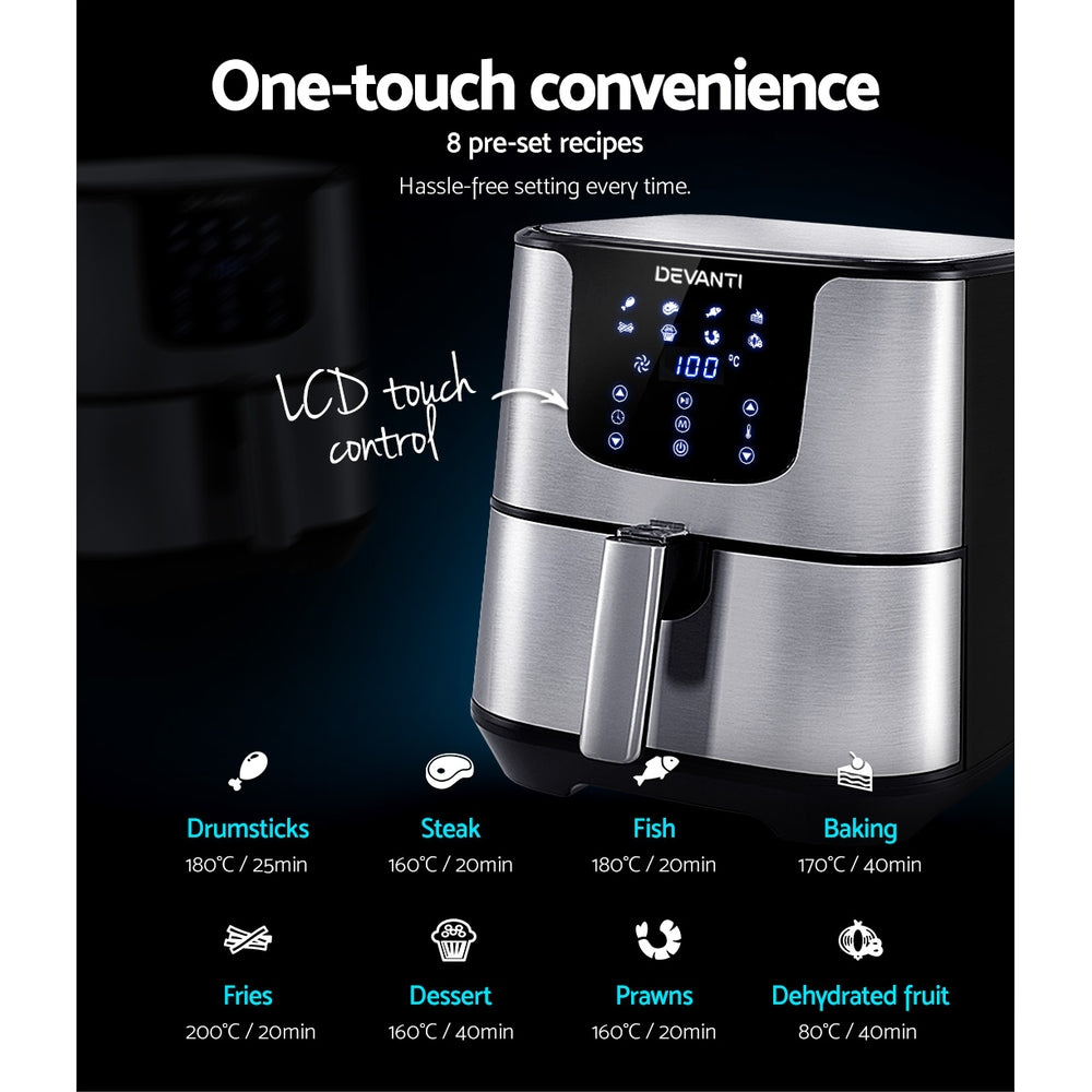 7L Stainless Steel LCD Touch Panel Oil Free Air Fryer 1700W - Homecoze