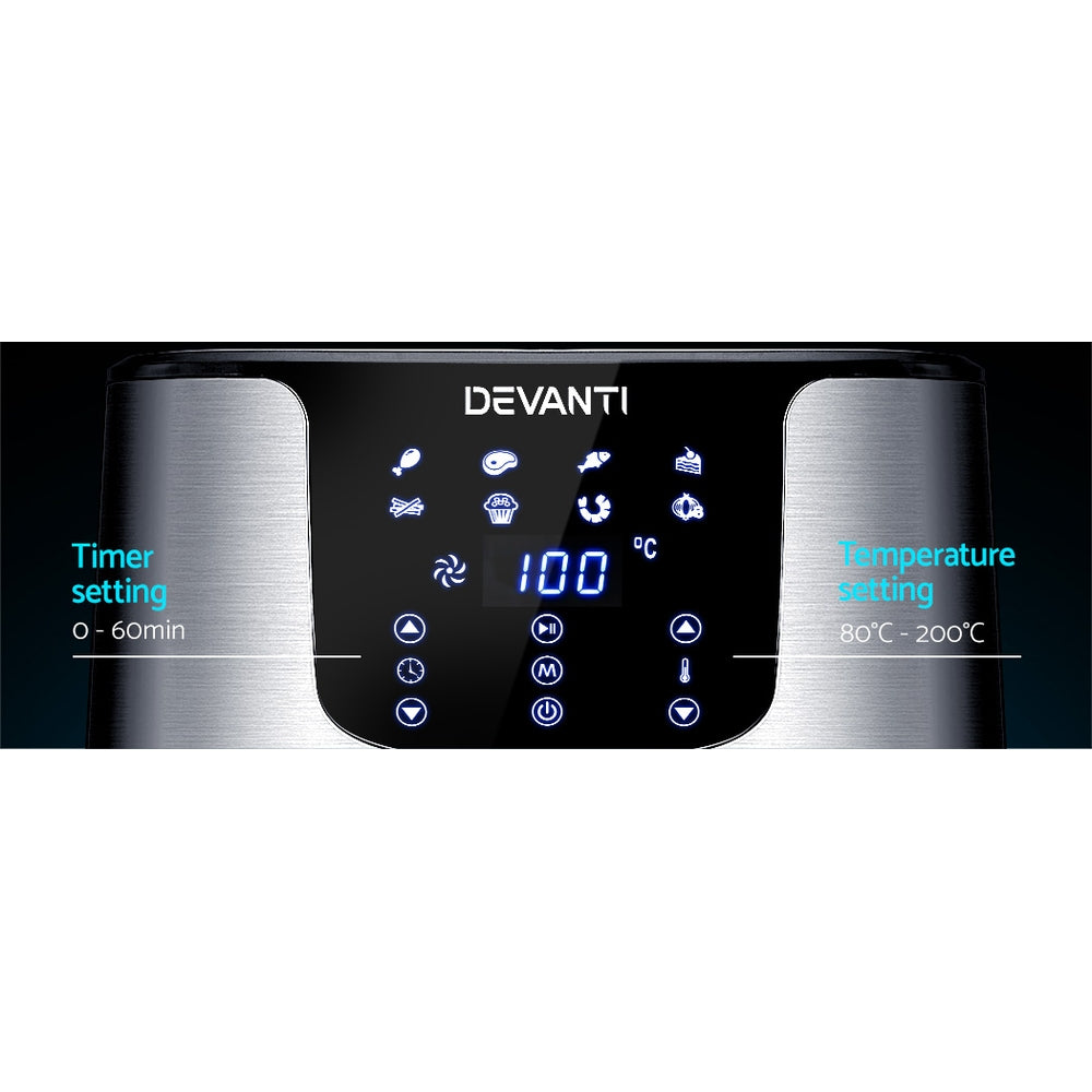 7L Stainless Steel LCD Touch Panel Oil Free Air Fryer 1700W - Homecoze