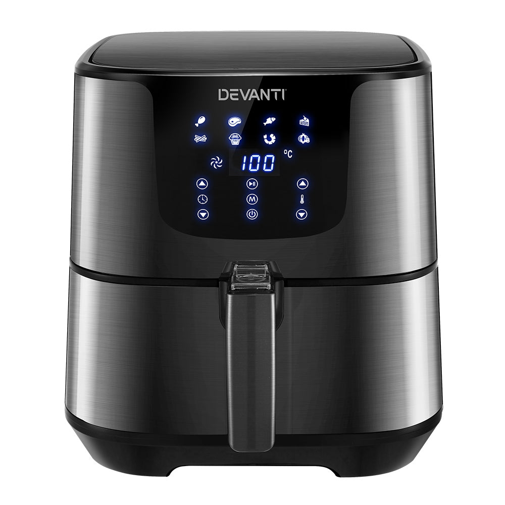 7L Black Stainless Steel LCD Touch Panel Oil Free Air Fryer 1700W - Homecoze