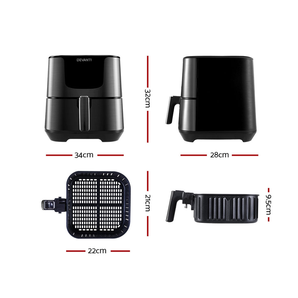 7L Black Stainless Steel LCD Touch Panel Oil Free Air Fryer 1700W - Homecoze