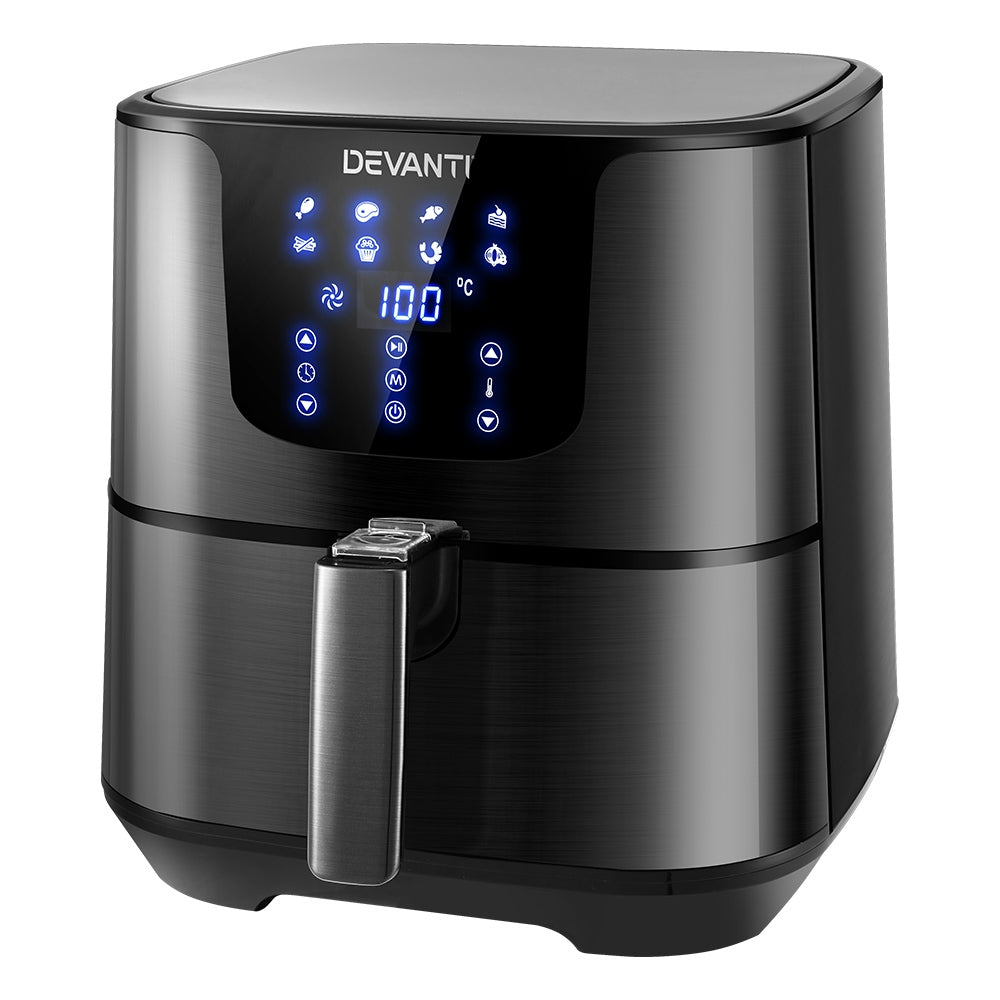7L Black Stainless Steel LCD Touch Panel Oil Free Air Fryer 1700W - Homecoze