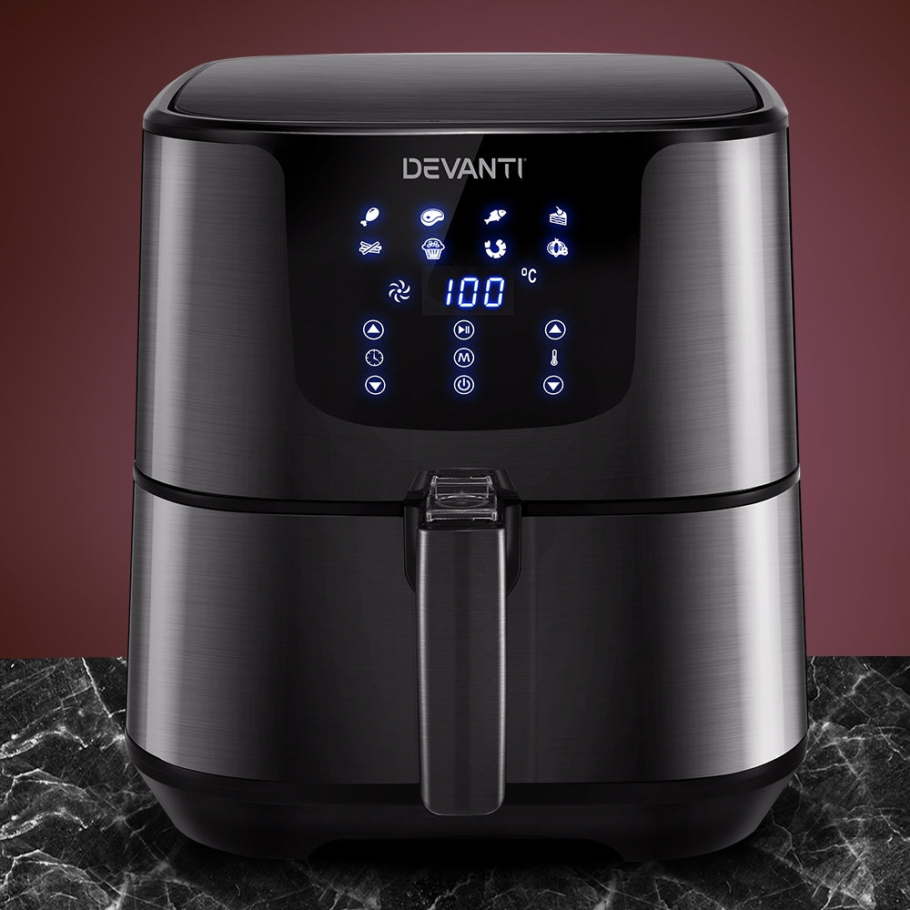 7L Black Stainless Steel LCD Touch Panel Oil Free Air Fryer 1700W - Homecoze