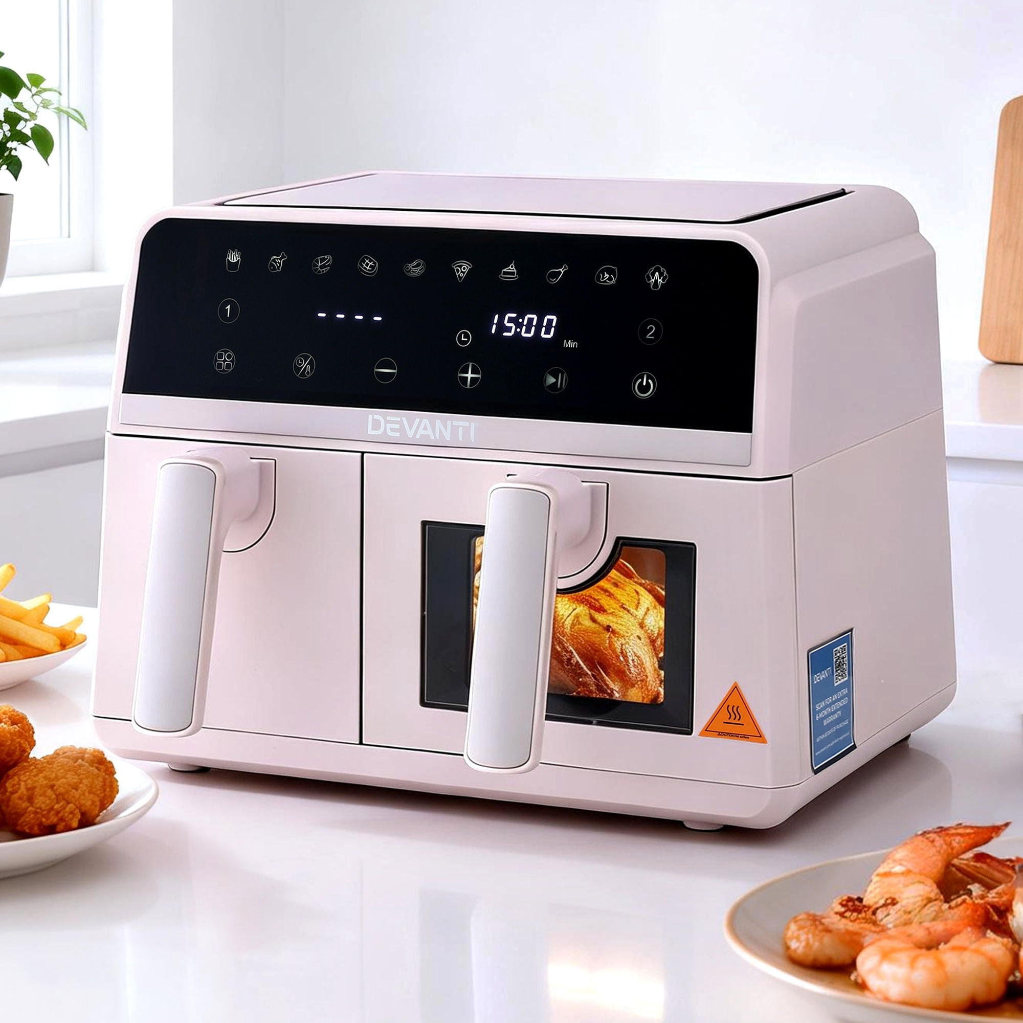 Devanti Air Fryer 9L Dual Zone Fryers 2600W Pink - Homecoze