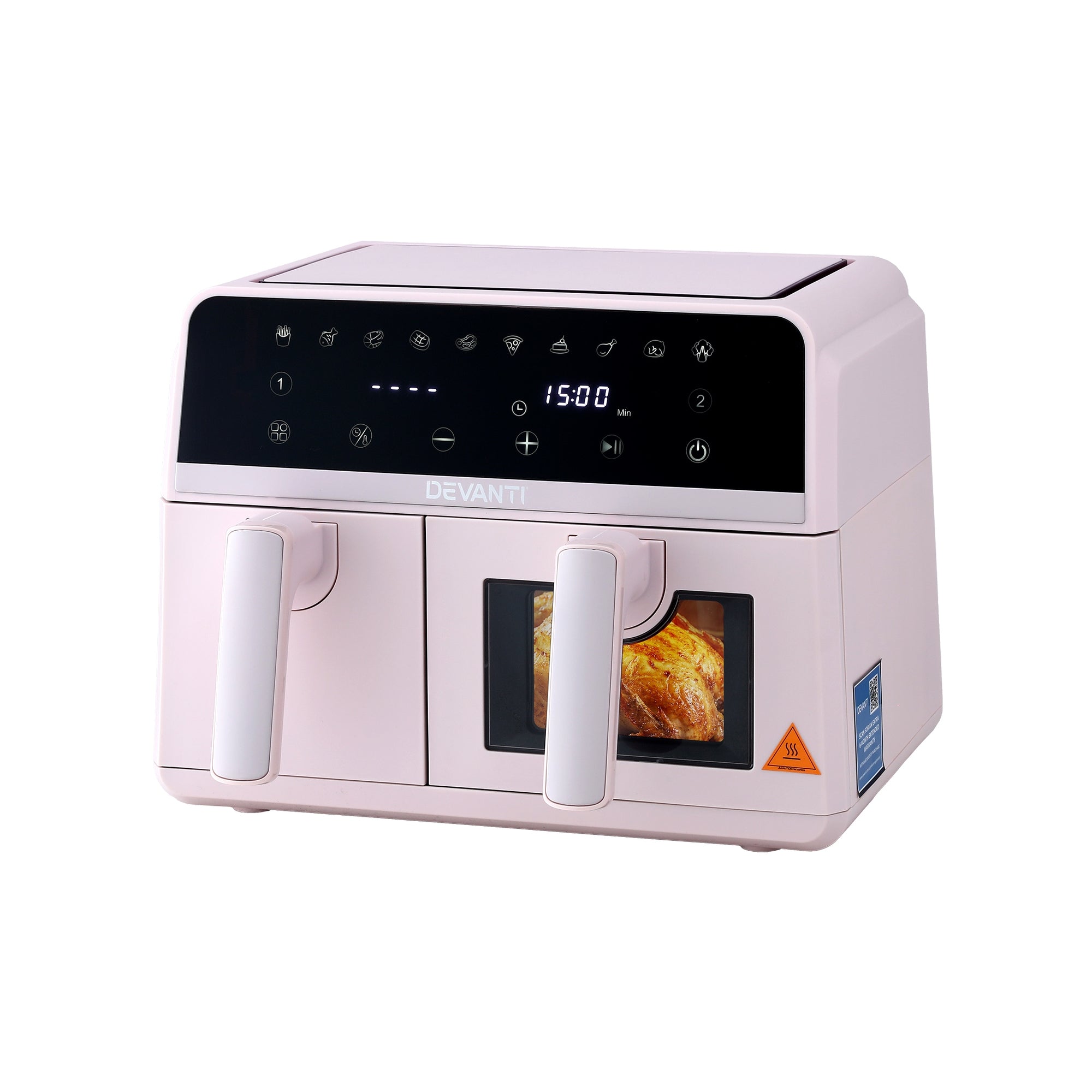 Devanti Air Fryer 9L Dual Zone Fryers 2600W Pink - Homecoze