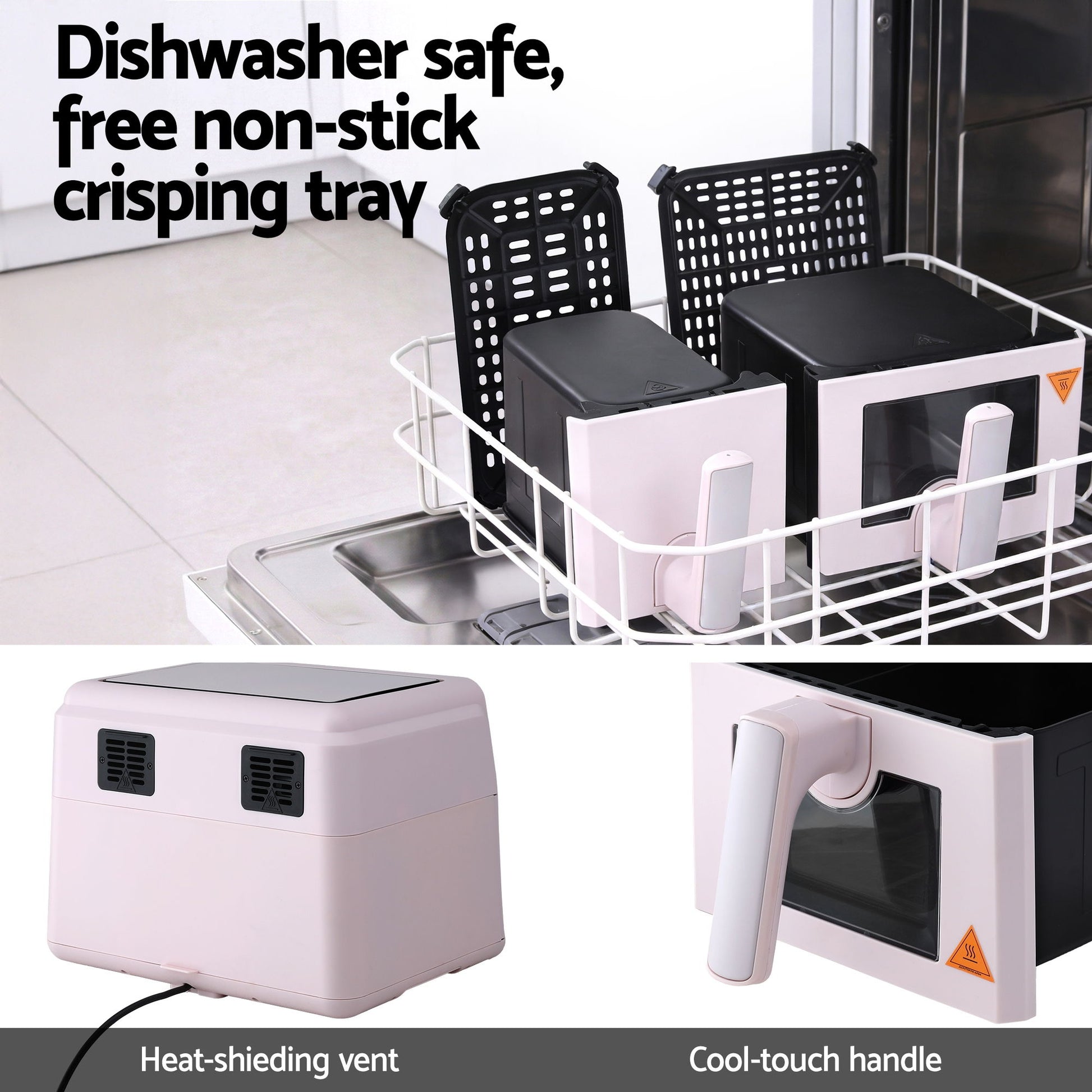 Devanti Air Fryer 9L Dual Zone Fryers 2600W Pink - Homecoze