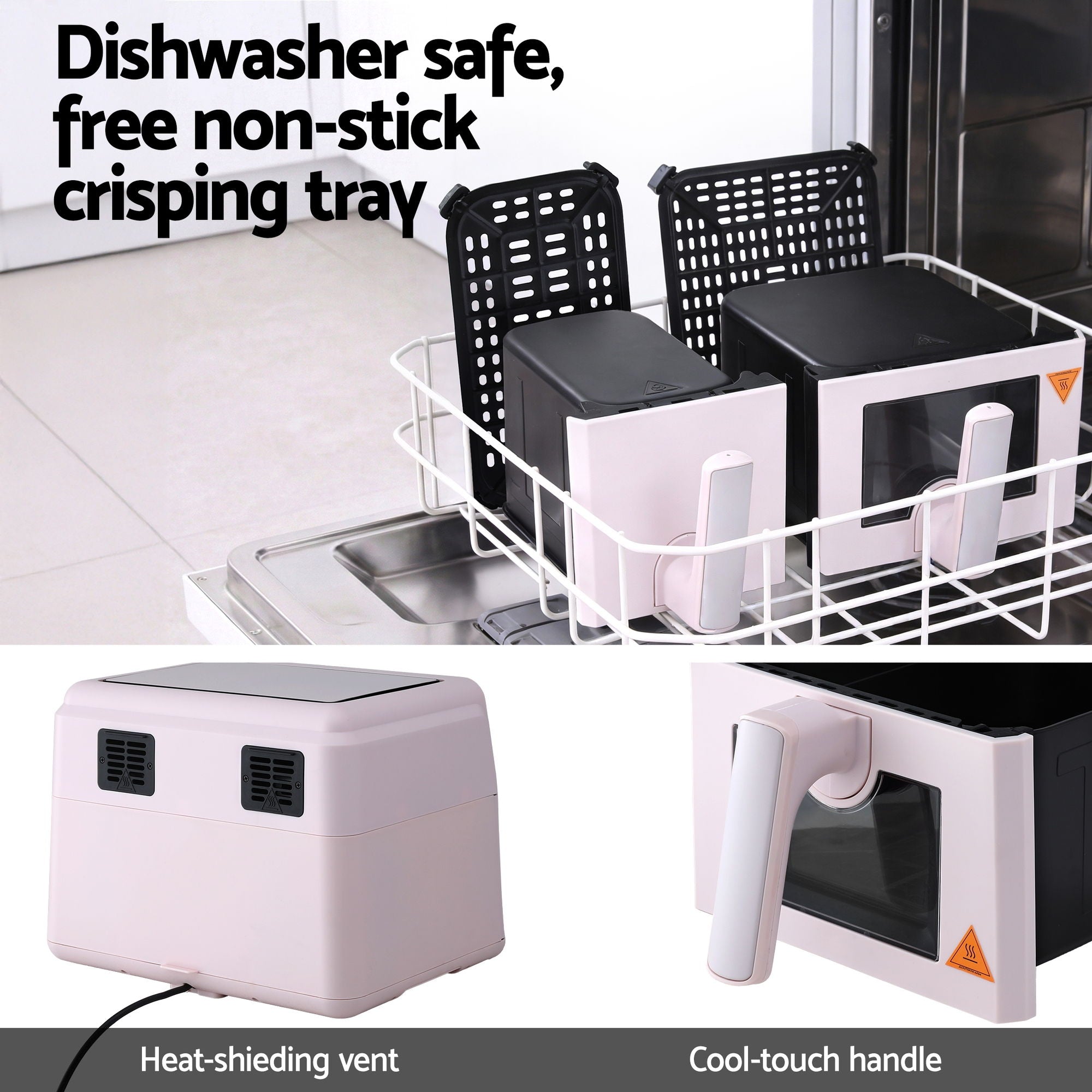 Devanti Air Fryer 9L Dual Zone Fryers 2600W Pink - Homecoze