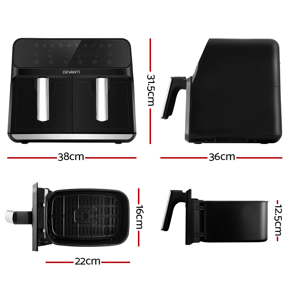 8L (Twin 4L Baskets) Deluxe LCD Touch Panel Oil Free Air Fryer 1700W - Homecoze