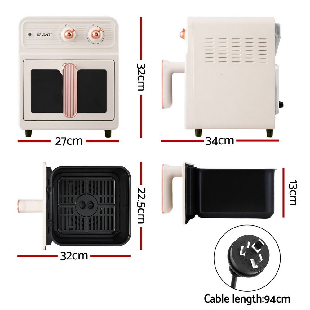 Devanti 6L Air Fryer Knob Control 1700W Cream - Homecoze