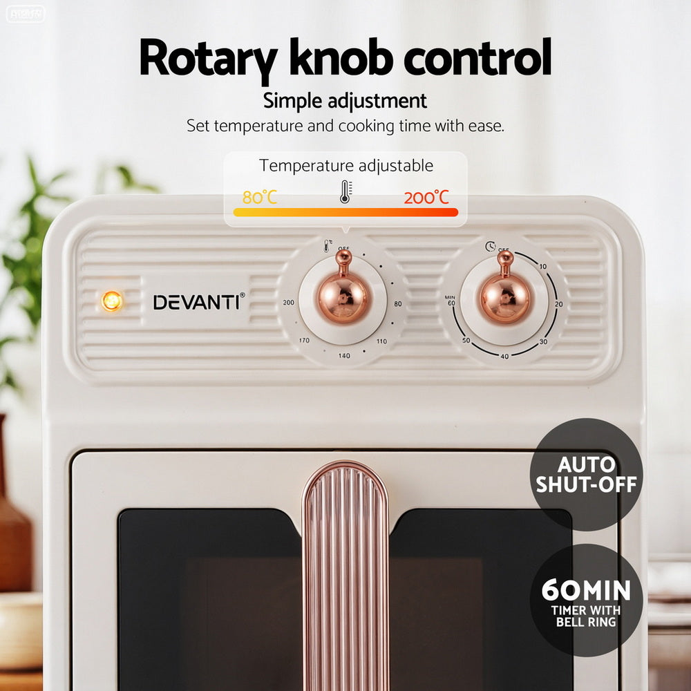 Devanti 6L Air Fryer Knob Control 1700W Cream - Homecoze