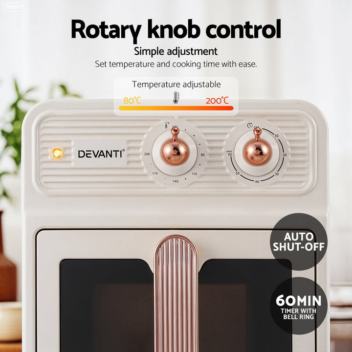 Devanti 6L Air Fryer Knob Control 1700W Cream - Homecoze