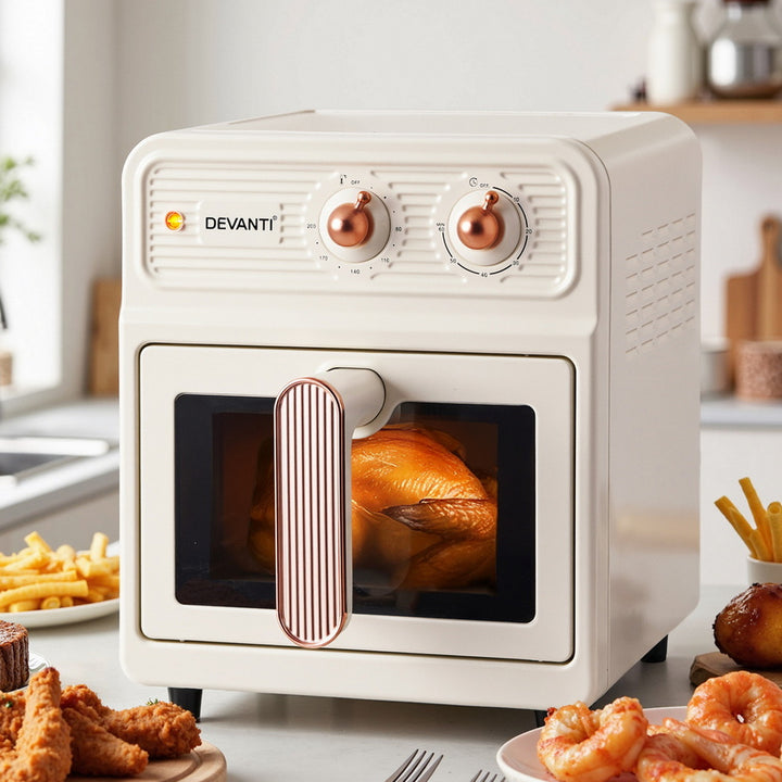 Devanti 6L Air Fryer Knob Control 1700W Cream - Homecoze