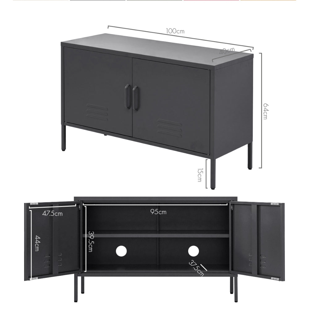 Metal Locker Low Sideboard Storage Cabinet - Charcoal - Homecoze