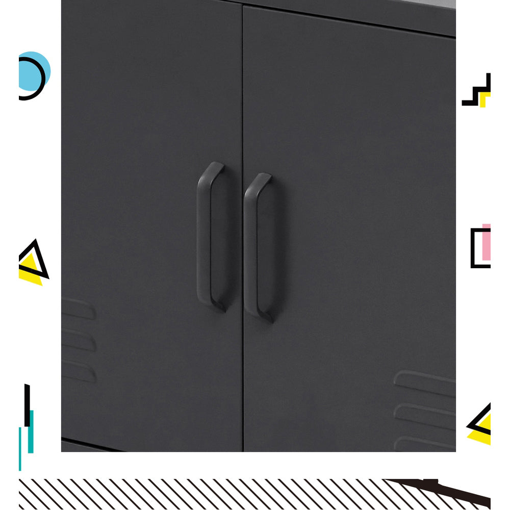 Metal Locker Low Sideboard Storage Cabinet - Charcoal - Homecoze