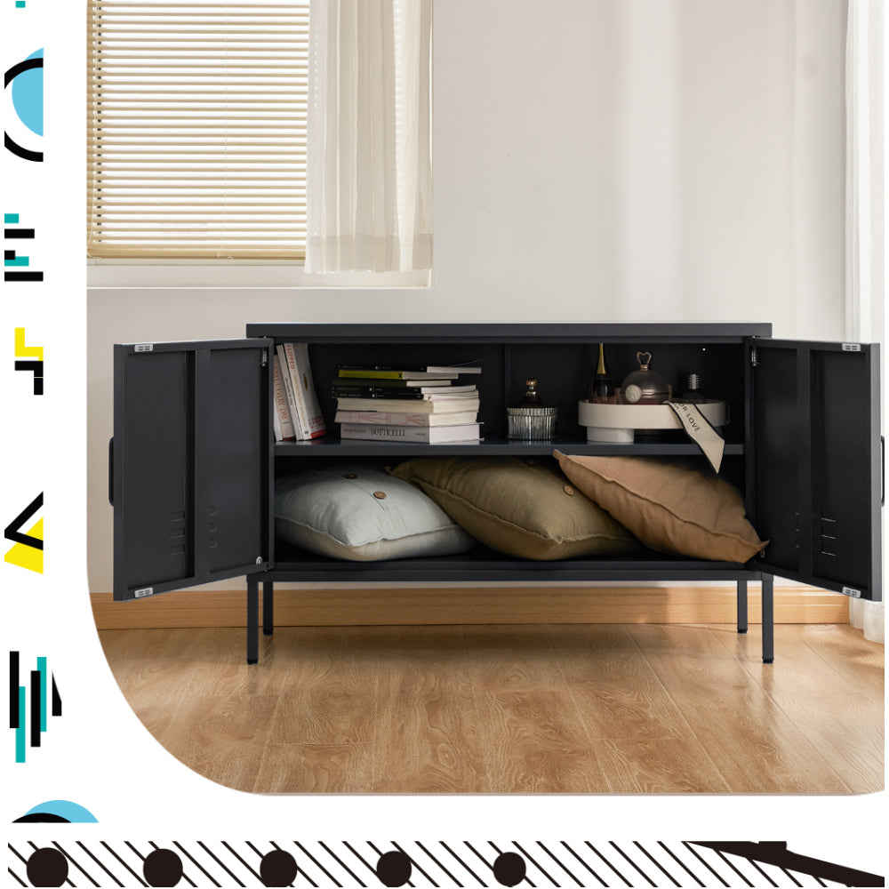 Metal Locker Low Sideboard Storage Cabinet - Charcoal - Homecoze