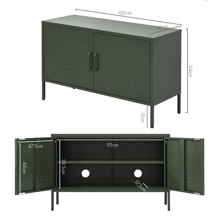 Metal Locker Low Sideboard Storage Cabinet - Green - Homecoze
