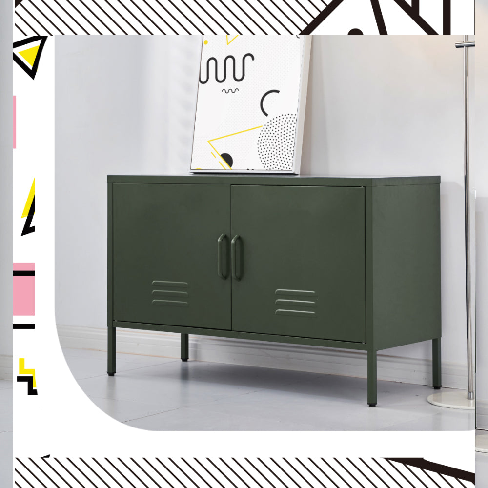 Metal Locker Low Sideboard Storage Cabinet - Green - Homecoze