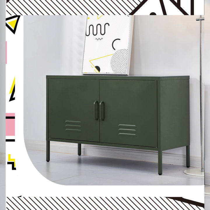 Metal Locker Low Sideboard Storage Cabinet - Green - Homecoze