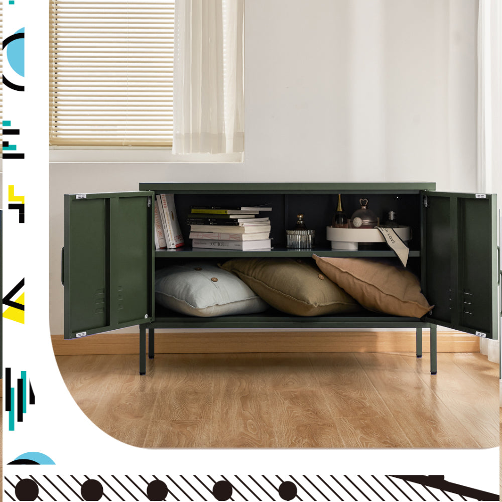 Metal Locker Low Sideboard Storage Cabinet - Green - Homecoze